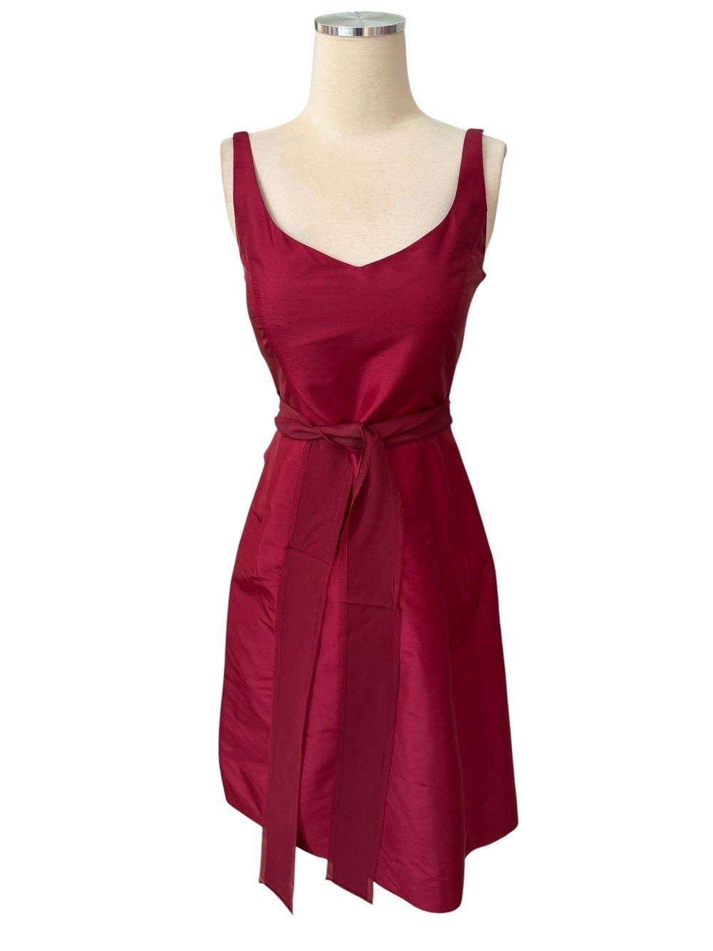 Ann Taylor 100% Silk Sleeveless Wine Red Tie-Waist Dress Sz 0 - Picture 7 of 11